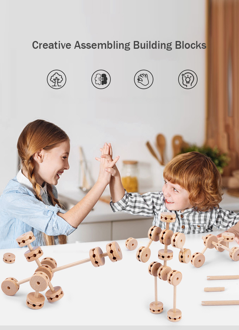3D Construct Fort Wooden Building Blocks Toy Creative DIY For Children