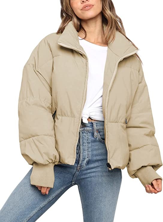 ZROZYL Tand Collar Zipper Pocket Womens Down Jacket XS S M L