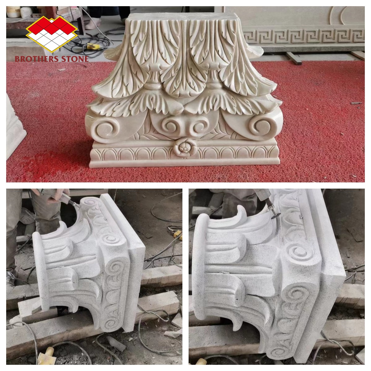 Hotel Solid Beige Cream Stone Roman Marble Pillar Carving Design for Construction