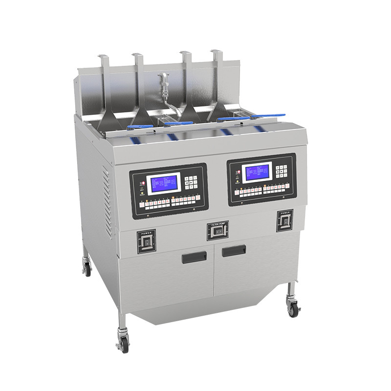 Auto Lift&Down Two Pots Four Baskets With Oil Filtration Electric Heating Chips Open Deep Fryer
