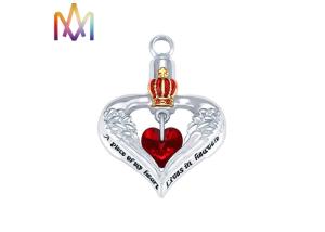 China Heart Cremation Urn Engraved Necklace Charms With Red Diamond wholesale