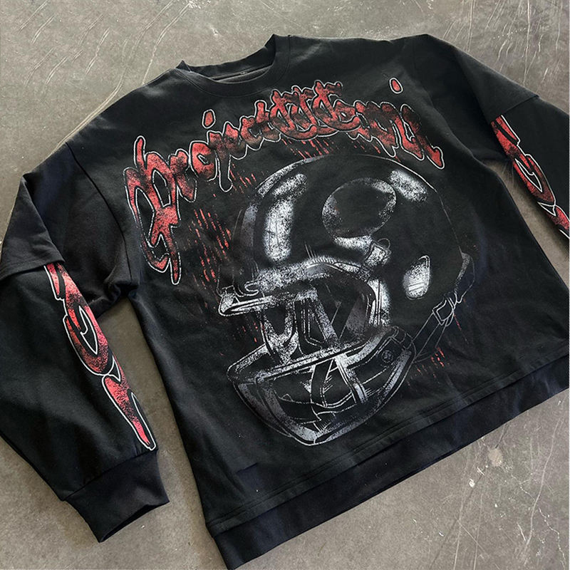 Black Washed Long Sleeve T Shirt Tee Men'S Heavyweight Acid Wash T-Shirt Hip Hop Style
