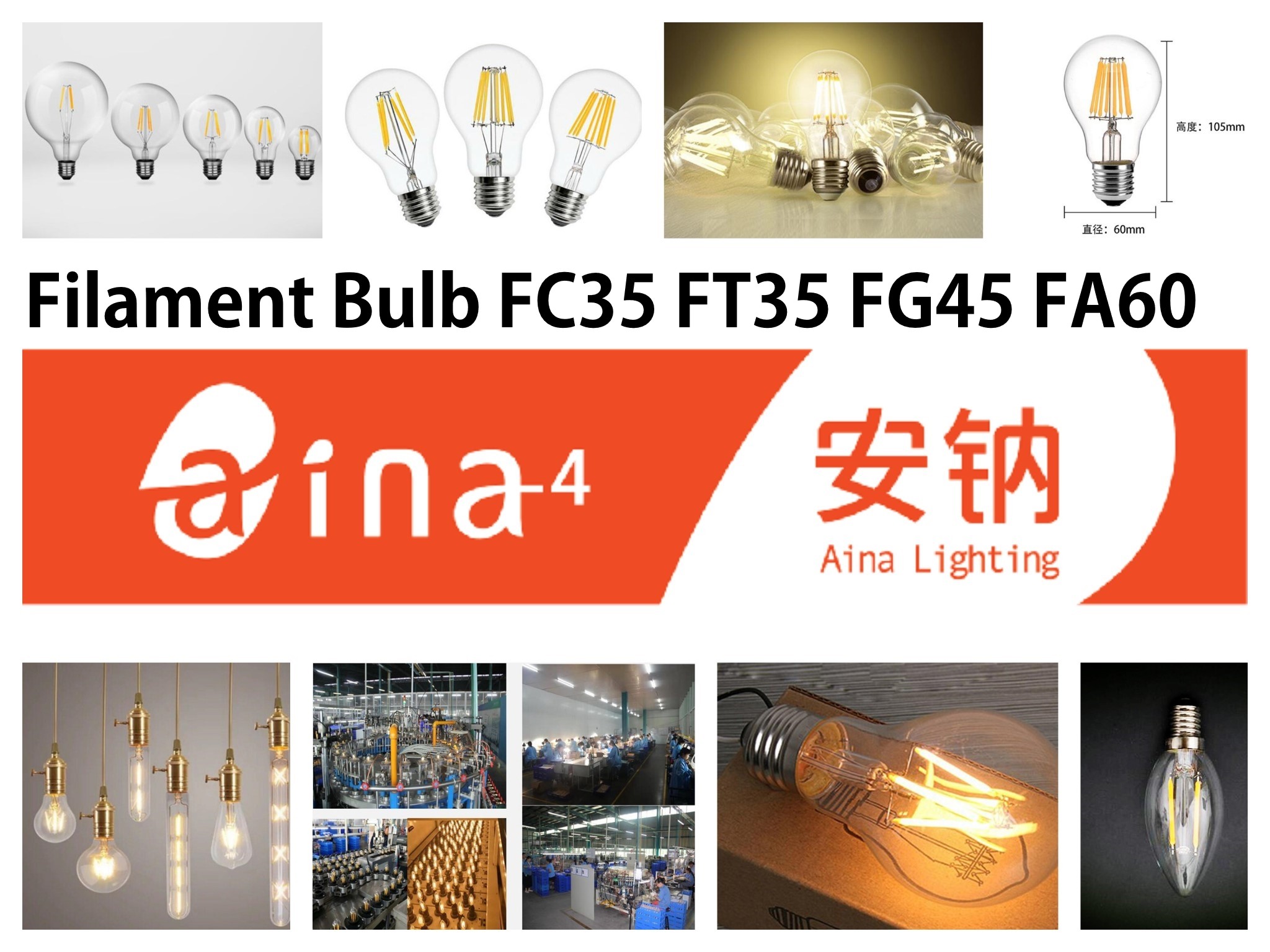 Bright Globe LED Filament Bulb , Warm White Filament LED Bulb Glass 3300K
