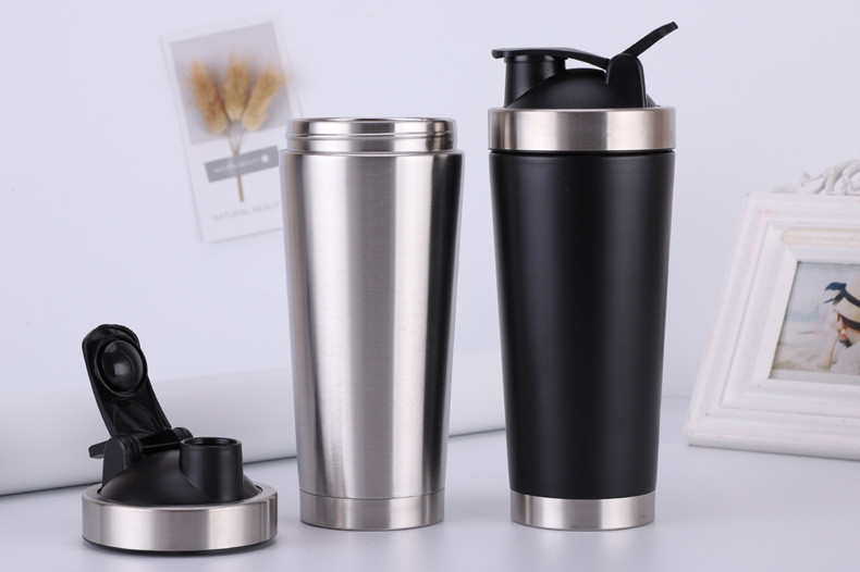 Stainless Steel Shaker Bottle With Noise-Free Design - Patented 24 Oz Insulated Metal Shakers Bottles Cup For Protein Mixes And Pre Workout 100% Leak
