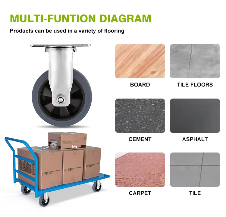 OEM Medium and Heavy Duty 3 Inch Rotating TPR Casters Steel Rubber Swivel Caster with Bearing
