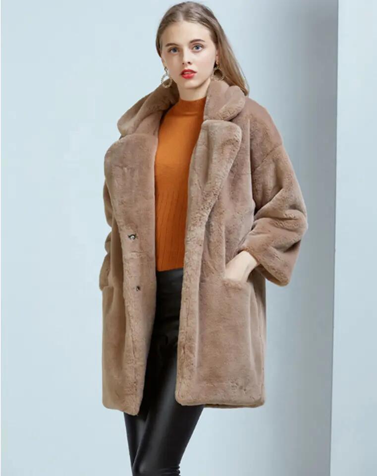 Winter Custom Long Sleeves Faux Fox Fur Coat Faux Rabbit Fur Women Long Faux Fur Coat for Ladies