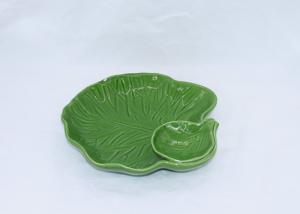 China Beautiful Ceramic Houseware Green Dolomite Ceramic Leaf Plate With Snack Dip Bowl Set wholesale
