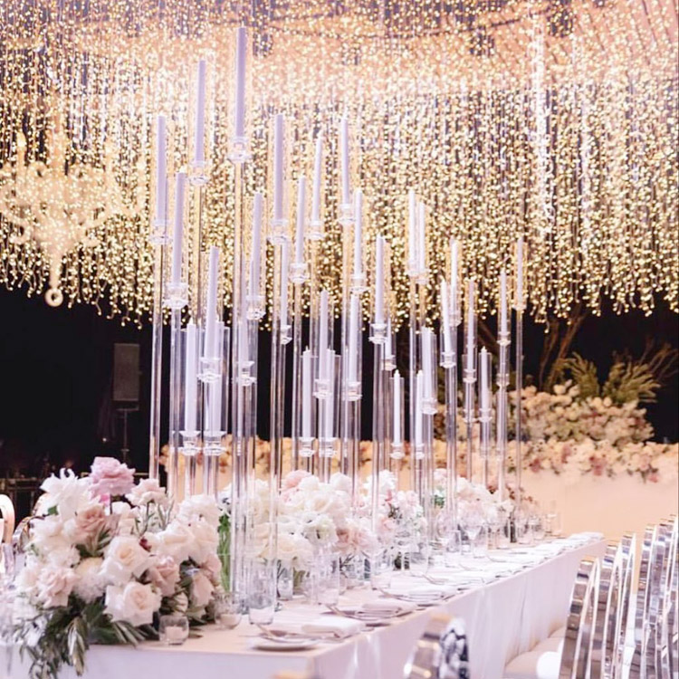 9 Arms 95cm Tall Crystal Glass Candelabras Acrylic Crystal Candle Holder Centerpieces