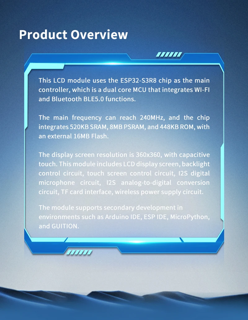 60° View Angle 1.8 Inch TFT HMI Display Module 50g Product Weight ST77916 Driver Chip