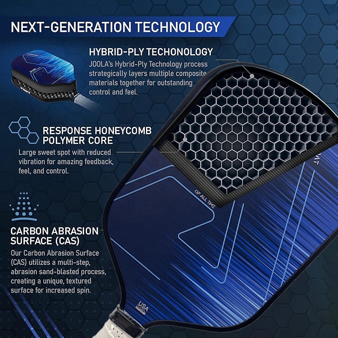225 /-5g JOOLA Pickleball Paddle Raw T700 Carbon Fiber Surface with Elongated Handle