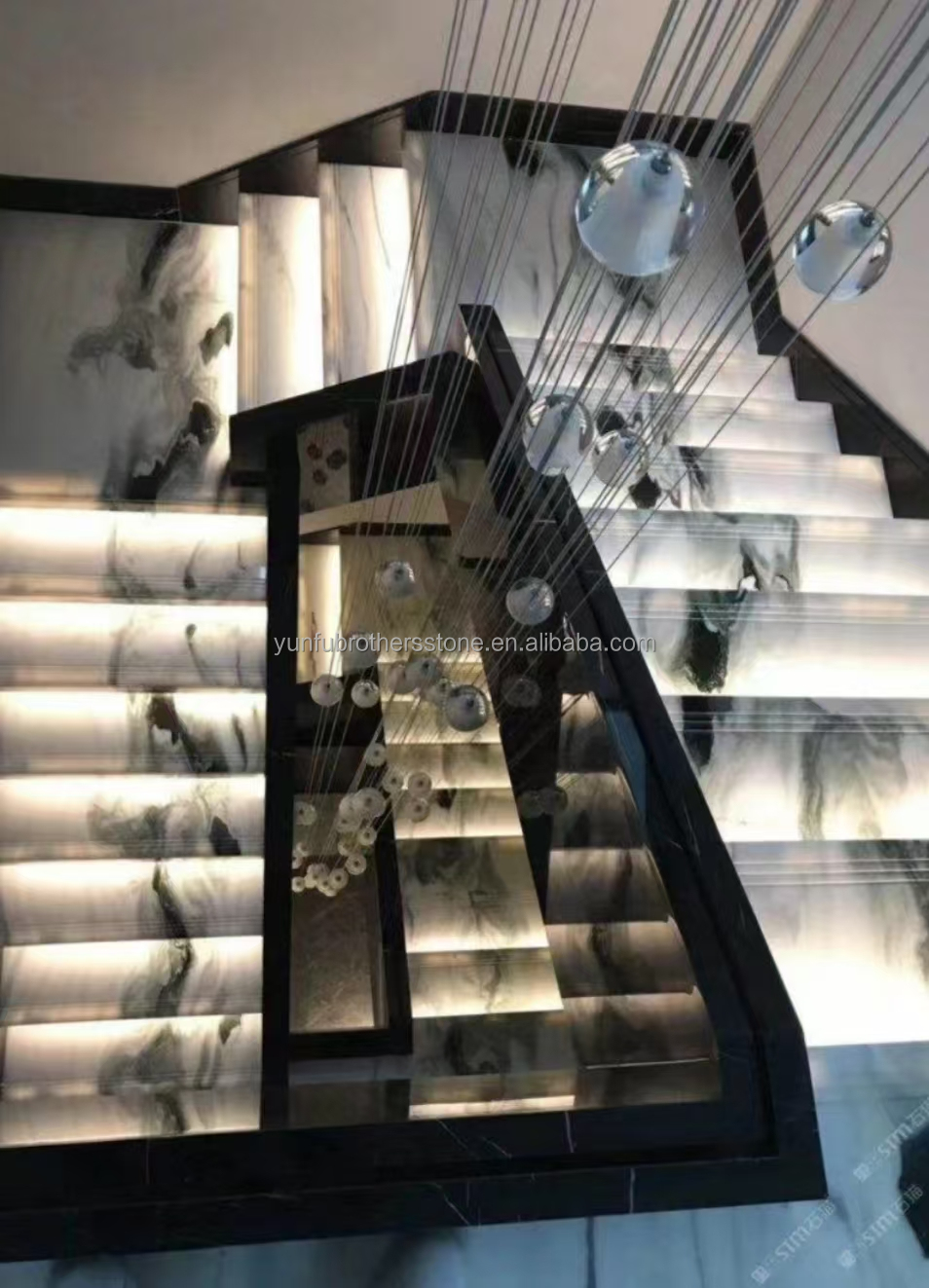 Bookmatched Panda White Marble Stair for Modern Interior Design in Professional Hotel