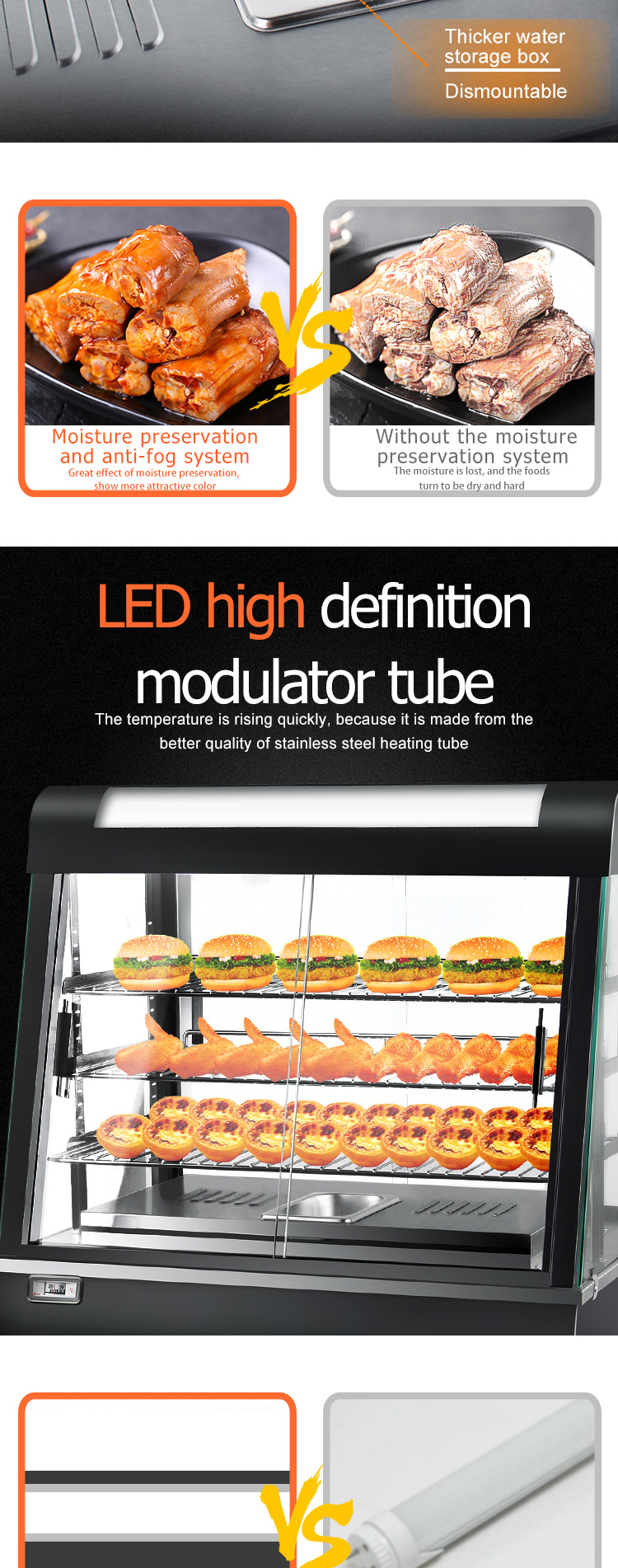 Warmer and Heater Function Electric Display Showcase for Commercial Kitchen Hot Food