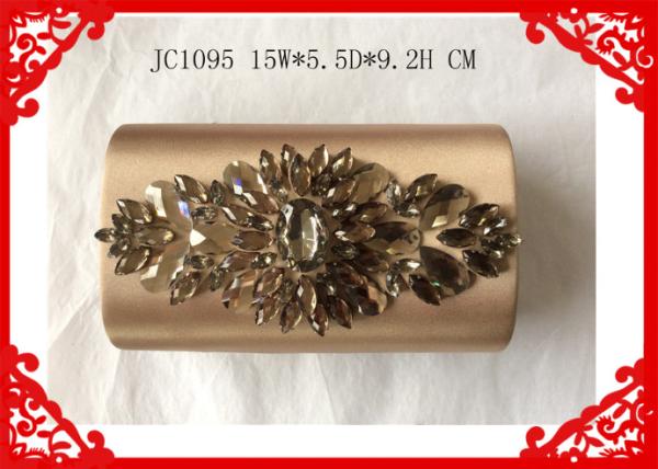 Rhinestone Flower Beaded Evening Bags , Break Open Closure Silver Glitter Clutch