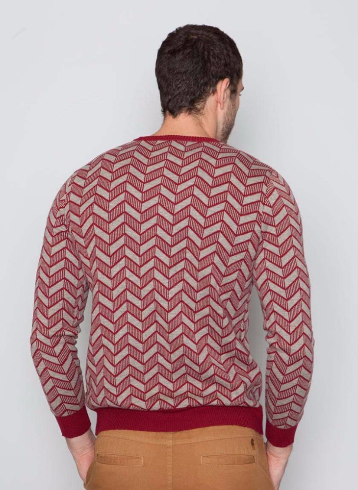 Half Wool / Cotton Double Layer Sweater , Jacquard Winter Pullover Sweaters
