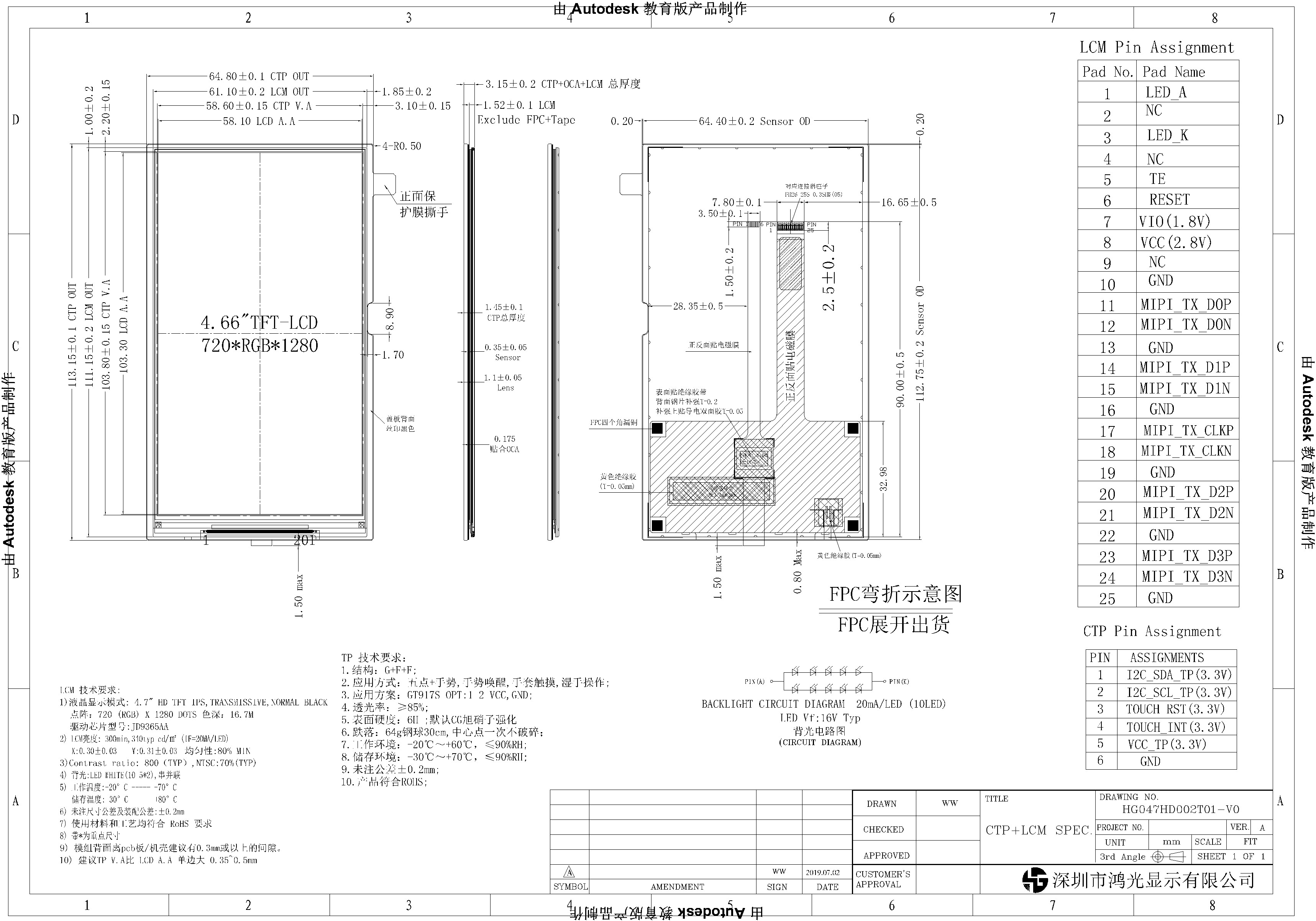 800x480 Resolution Portable TFT Display 4.3 Inch RGB Interface 270cd/m2