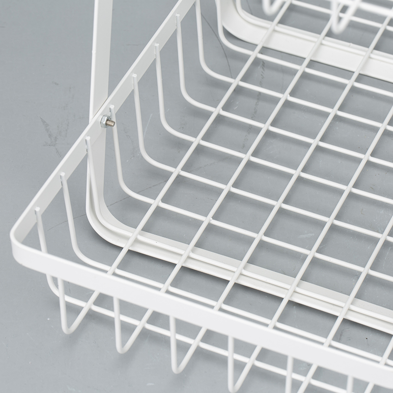 Countertop Wood Handle Iron 2 Tier Wire Fruit Basket For Kitchen Organization