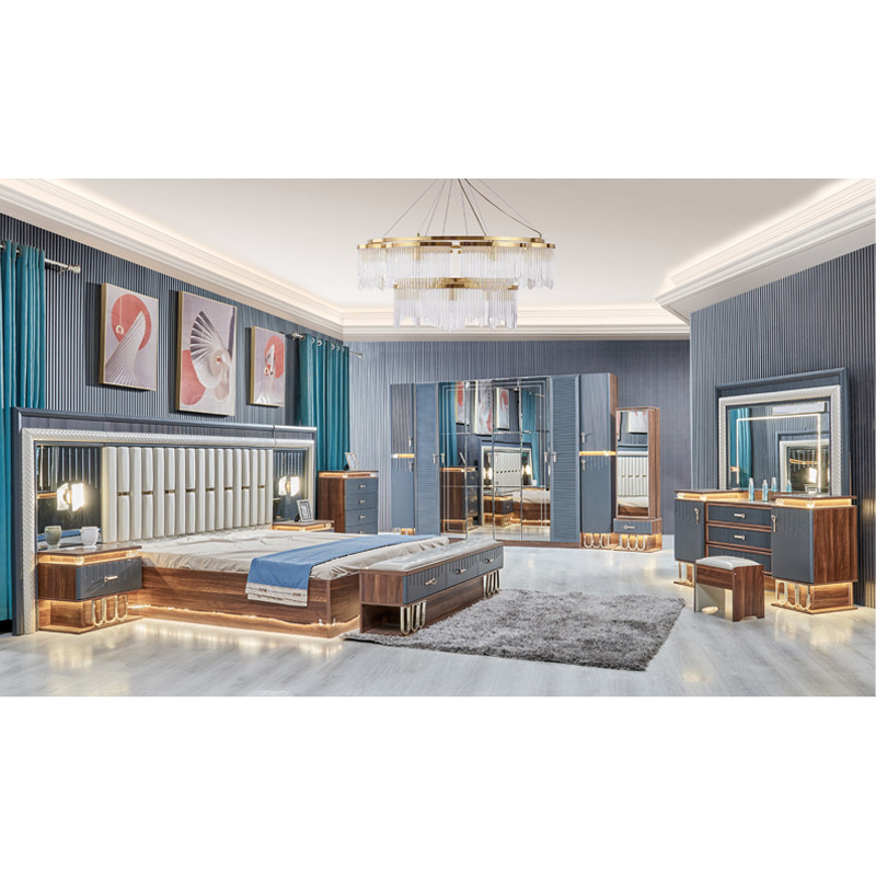 High Quality Modern Wooden King Size Double Bed Set Leather Headboard Wood Luxury Home Furniture Bedroom Sets