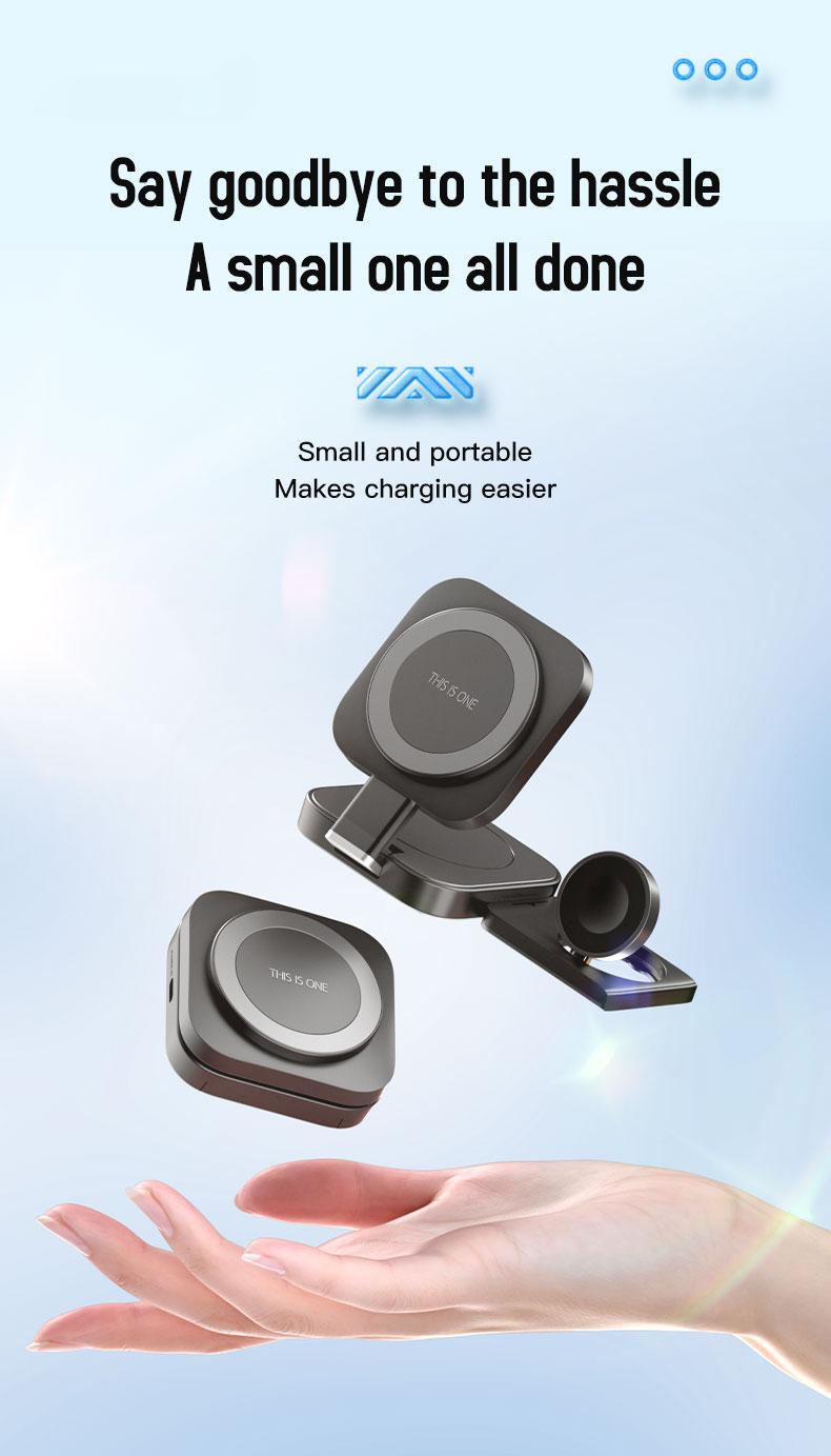 3 In 1 Fast Wireless Charger with Over-Charging Protection and Magnetic Foldable Design