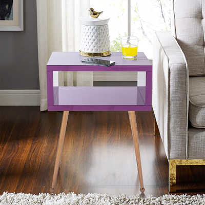 Elegant Purple Wood Acrylic Mirrored Glass Side Table H23.22inch For Bedroom