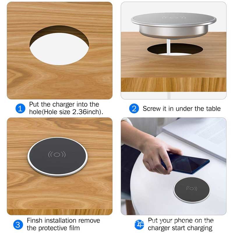 Desktop Round 15W Embedded Wireless Charger Aluminum Alloy
