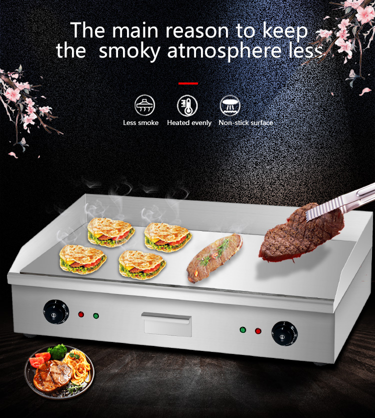 Electric Countertop Flat Griddle Plate Silver White 35kg Double Temperature Control Panel