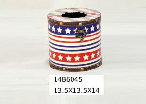 China Restaurant PU Printing Leather Cylinder Tissue Wooden Box wholesale