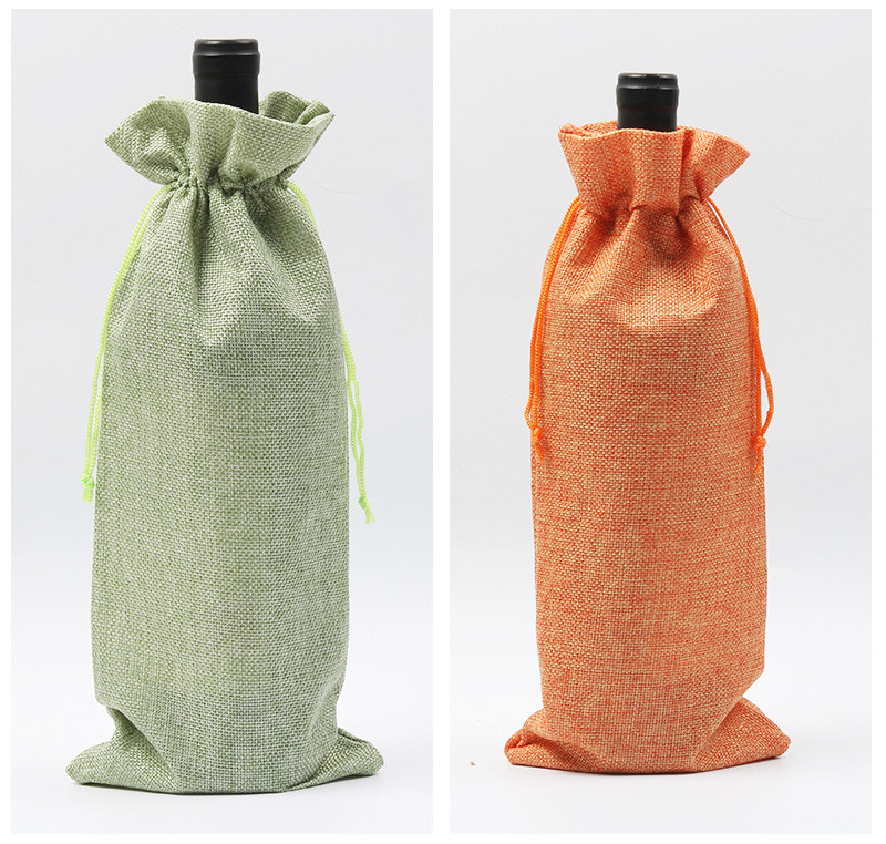 Cotton Pure Color Blank Drawstring Portable Wine Bottle Sleeve