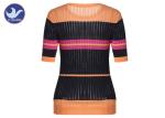 Summer Stripes Womens Knit Pullover Sweater Crew Neck Short Sleeves Rib Top