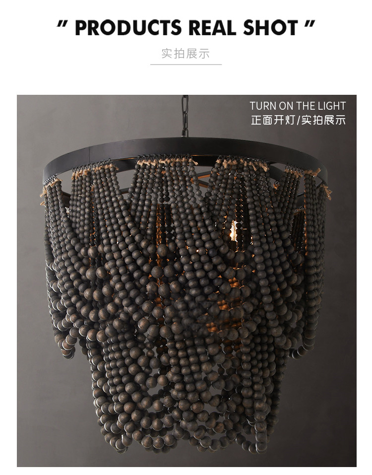 Wooden Bead Chandelier Creative American Bedroom Sample Room classical chandelier(WH-CI-163）