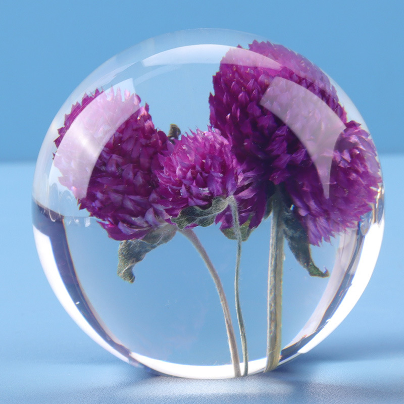 Dia80mm Dia90mm Flower Paperweight Clear Solid Epoxy Resin Sphere