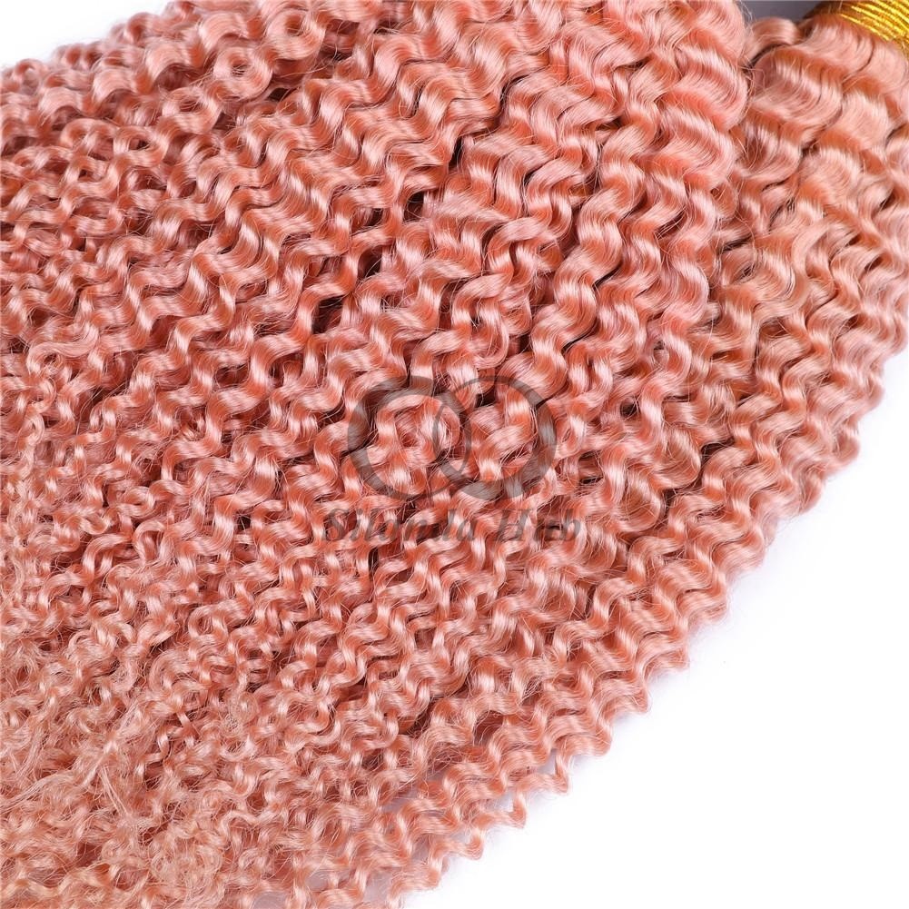 Pink Kinky Curly Remy Human Hair Bundles Sew In Weave Bundles Brazilian Bundle Deals