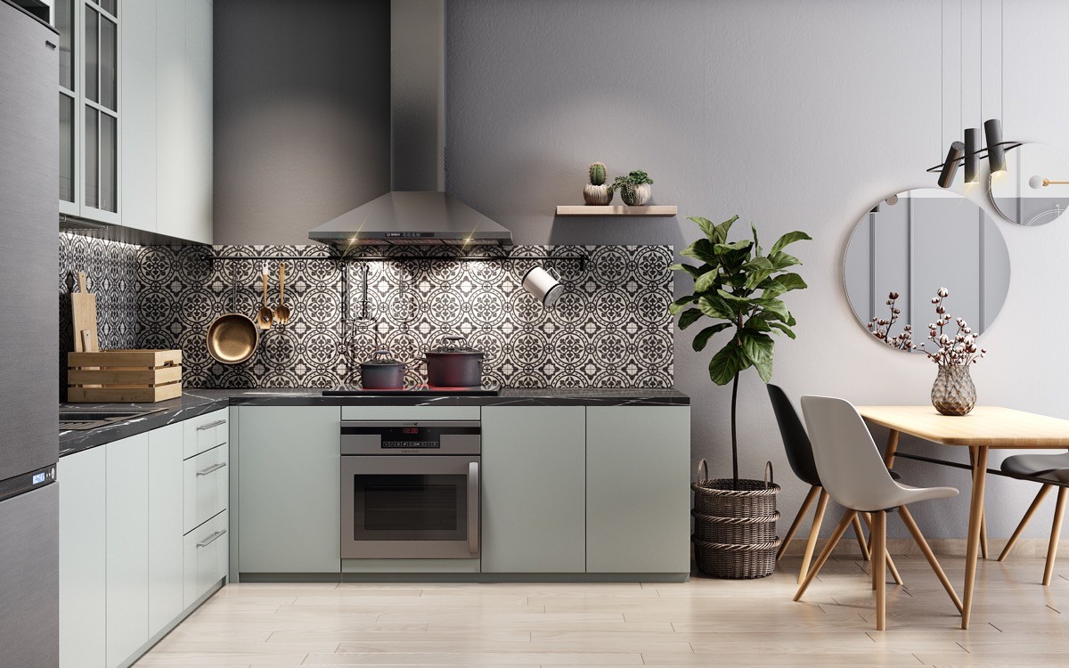 Modern 2.5M L Shape Island Kitchen Cabinets With One Wall Of Cabinets And An Island