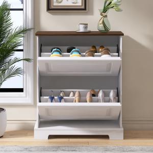 China 2 Flip-drawers Farmhouse Design Shoe cabinet with double shoe rack wholesale
