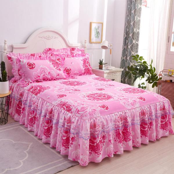 Hotel Style Double Lace Bed Sheets with Bed Skirt Duvet Cover Waterproof Bedding Set