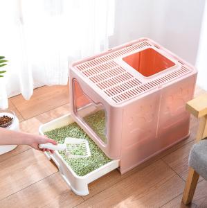 China Pet Cleaning Cat Litter Box Automatic Plastic Large Space Closed Cat Litter Trays wholesale