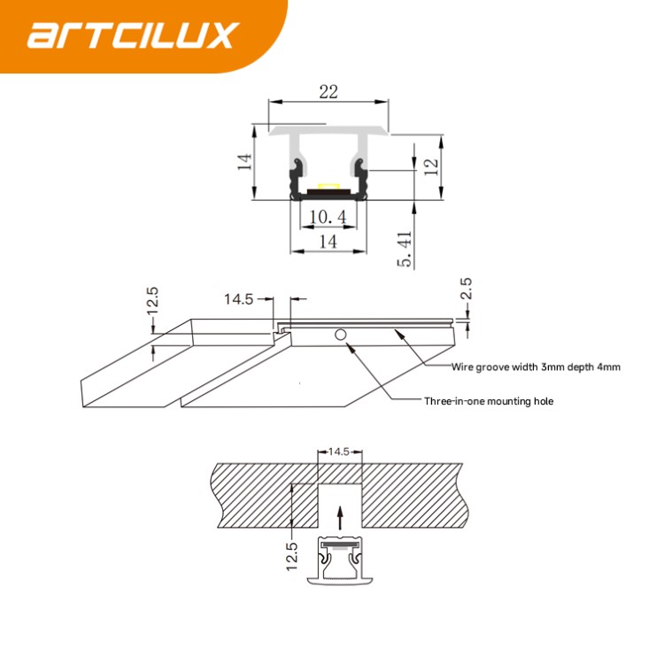 PMMA Shade Type Embedded Ultra-narrow Led Strip Furniture A220B