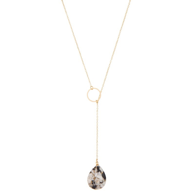 Turquoise Drop Shaped Pendant Gold Chain Necklace Handmade Multicolor