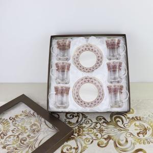 China 100ml Gold Drawing Glass Cup And Saucer Set Arabic Style wholesale