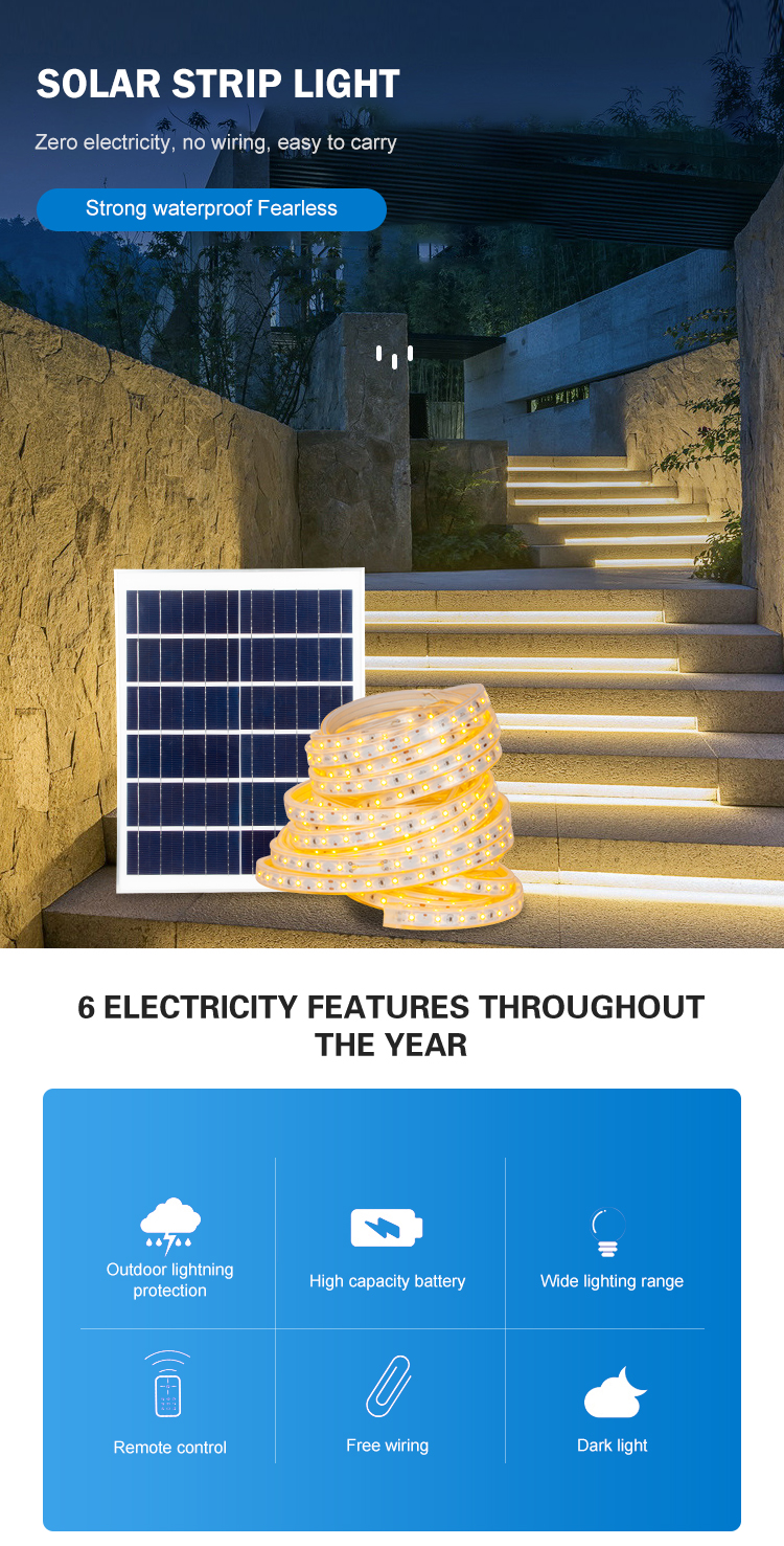 Customize Dimmable Solar Powered Led Strip Lights 30m 40m Auto On Off Ip65 80Lm