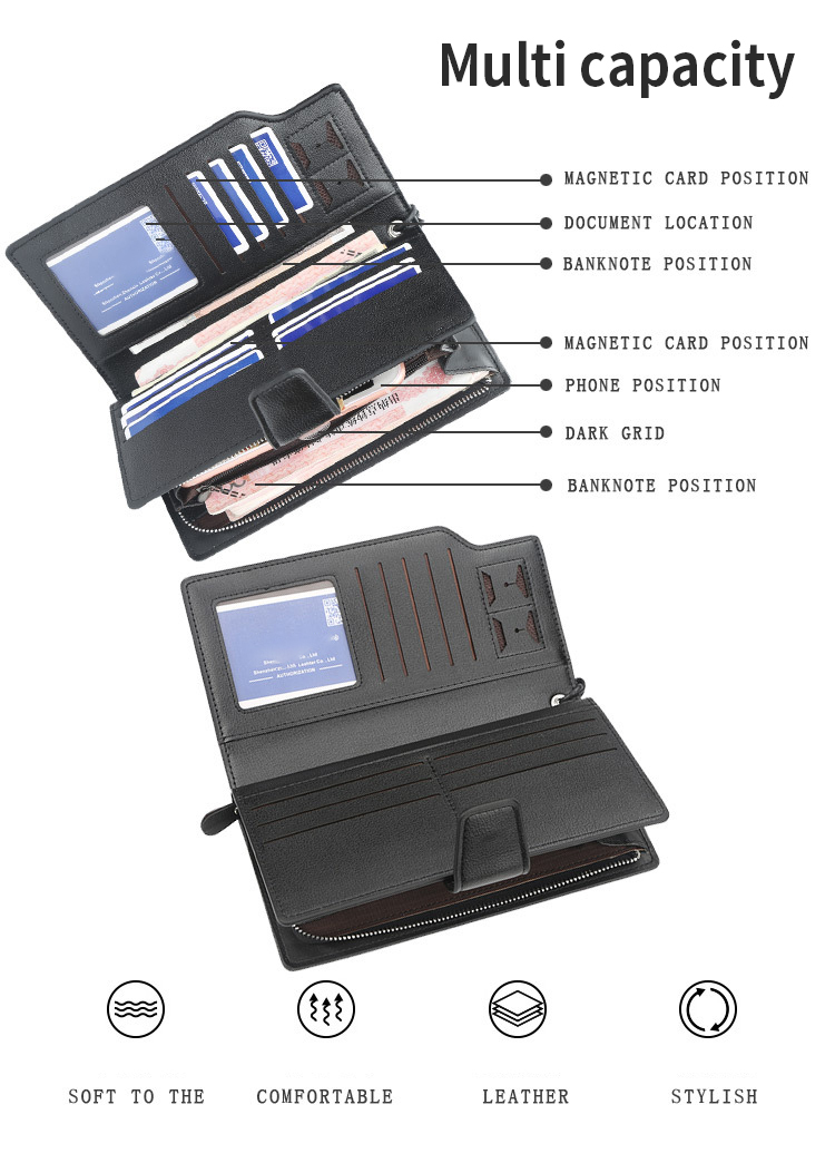 Multi Function Male Purses with Waterproof Function and VIP Card Holder in PU Leather