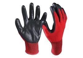 China Red And Black Nitrile Dipped Work Gloves Firm Grip Safety Cuff Abrasion Resistant wholesale