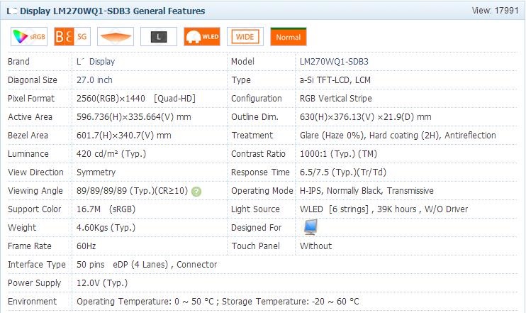 A1407 iMac LCD Screen LM270WQ1 SD B3 For IMAC 2011