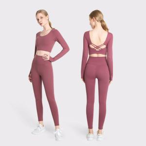 China Long Sleeve Two Piece Yoga Outfits Moisture Wicking Yoga Pants And Tops Sets wholesale