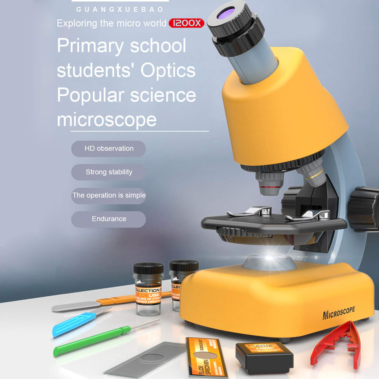 Definition Student Portable Biological Observation Microscope 1200x for Ages 2-4 Years