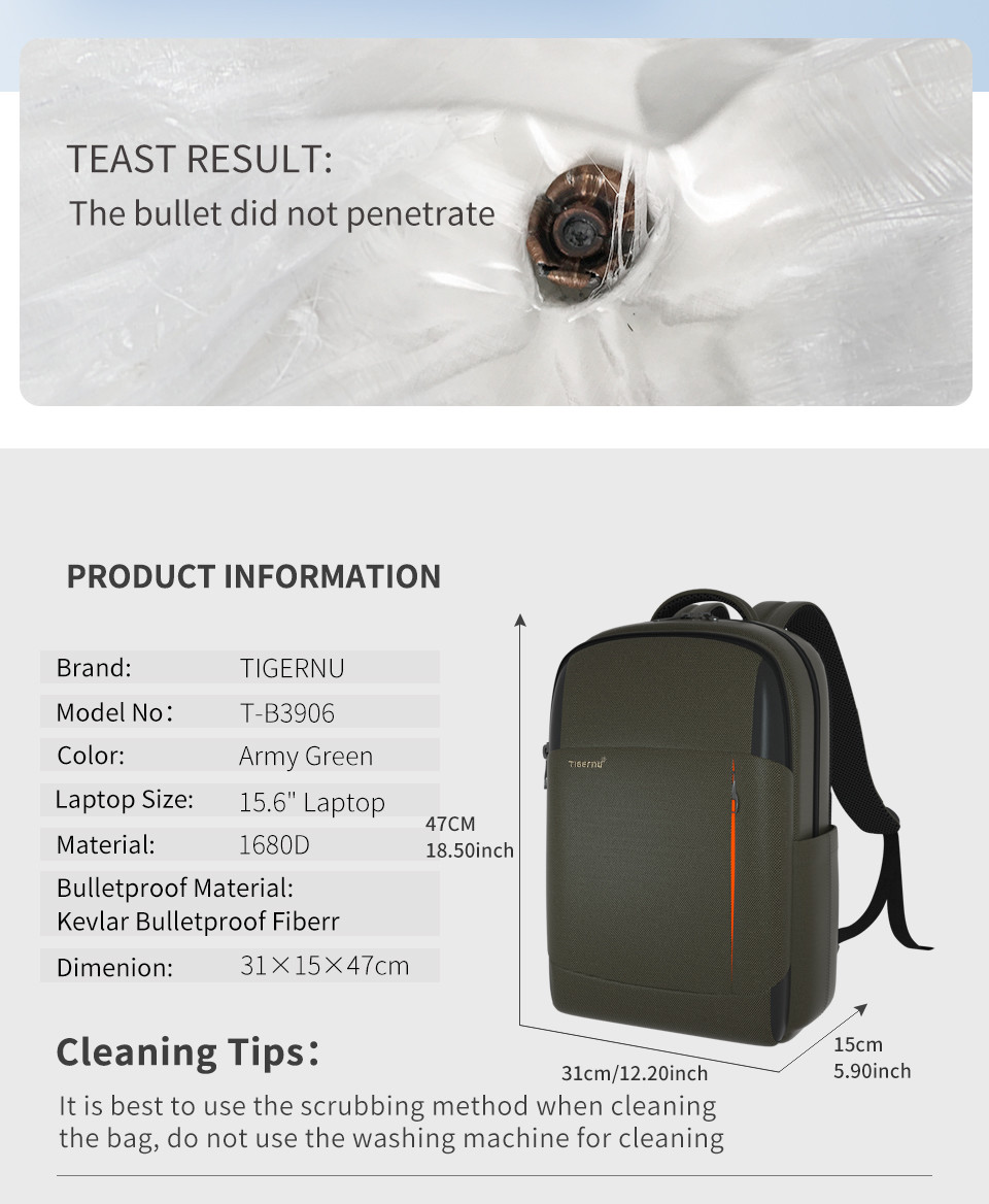 T-B3906 RFID Black Softback Waterproof Laptop Travel Backpack