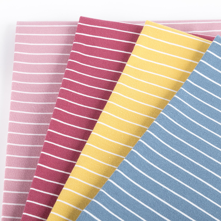 Fashionable Comfortable Plain Jersey Striped Cotton Fabric For T - Shirt Skin Friendly