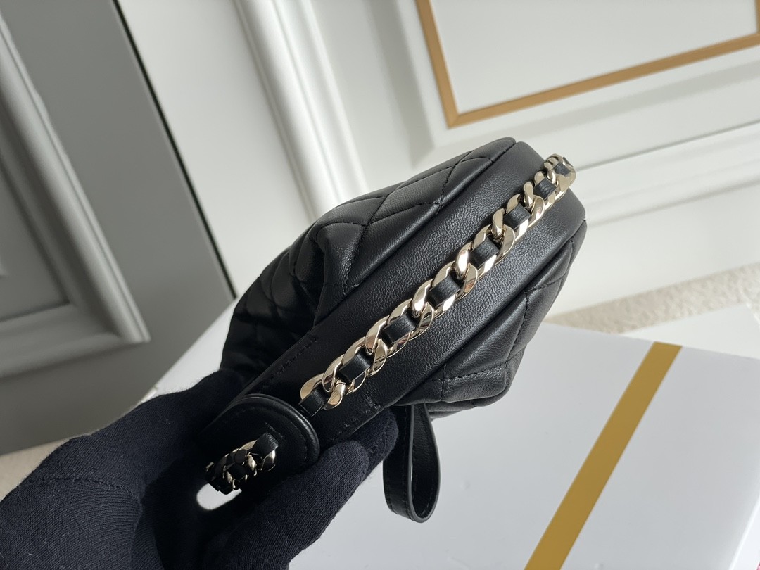 Ap3095 Black Mini Fabric Chanel Flap Bag Coin Purse 20 Inch