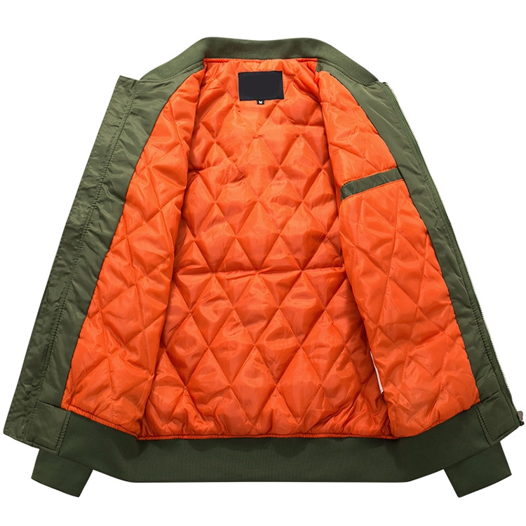 Winter Custom Mens Bomber Jacket Zipper Windproof Quilted Jacket