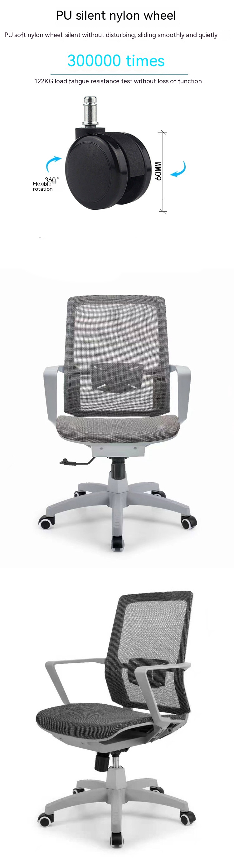 Adjustable Ergonomic Executive Mesh Office Chair with Swivel Wheels and Lumbar Support