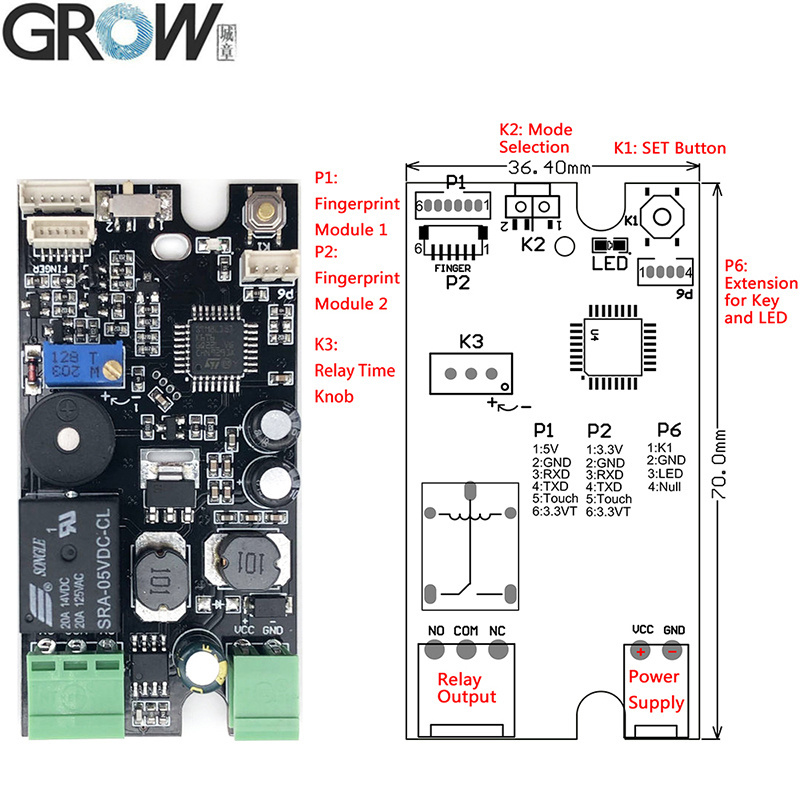 Grow K215-V1.3+R502-a Fingerprint Access Control Board for Car